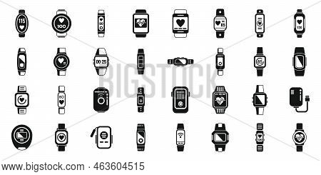 Wearable Tracker Icons Set Simple Vector. Fitness Bracelet. Wristband Digital