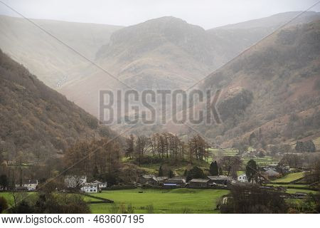 Stunning Autumn Landscape Image Towards Borrowdale Valley From Castle Crag In Lake Disrtrict