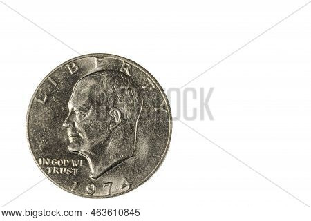Close-up View Of Front Of One Dollar Coin Dated 1974. Numismatic Concept.