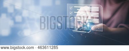 Signing Electronic Documents On Digital Documents Online, Businessman With Contract Electronic Signa