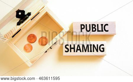 Public Shaming Symbol. Concept Words Public Shaming On Wooden Blocks On A Beautiful White Table Whit