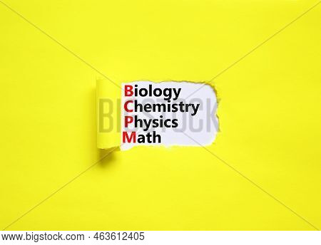 Bcpm Biology Chemistry Physics Math Symbol. Concept Words Bcpm Biology Chemistry Physics Math On Whi