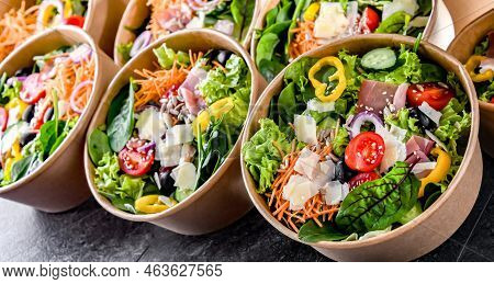 Paper Boxes With Pre-packaged Vegetable Salads Ready For Sale