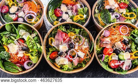 Paper Boxes With Pre-packaged Vegetable Salads Ready For Sale