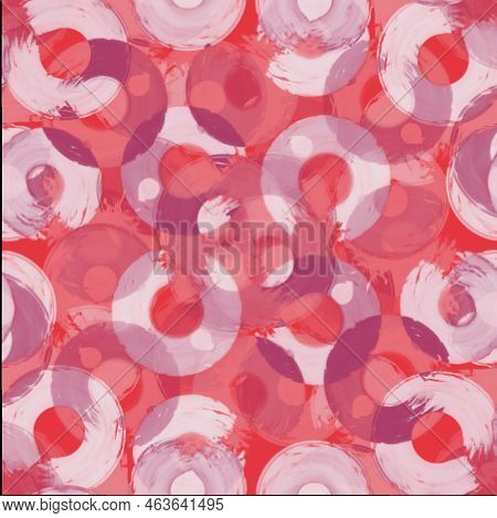 Seamless Pattern With Red,rosybrown Semi-rings Paint Brush Strokes,halftone.round Shapes Of Halftone