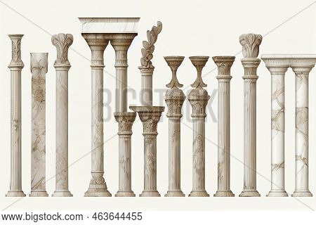 Classik Marble Greek Columns On A White Background.