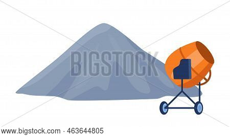 Concrete Mixer Icon. Inventory And Tool For Preparation Of Materials For Construction, Element. Indu