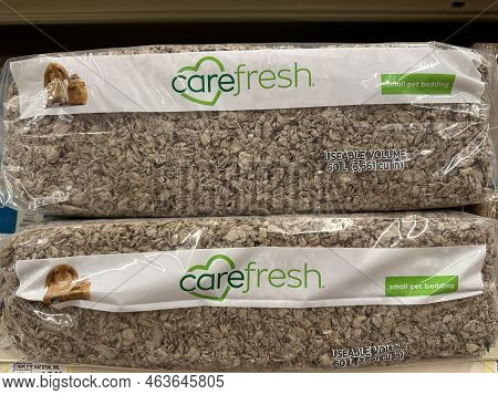 Plymouth, Minnesota - October 14, 2022: Carefresh Brand Shredded Pet Bedding For Small Animals Cages