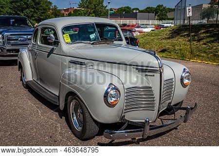 Falcon Heights, Mn - June 19, 2022: High Perspective Front Corner View Of A 1940 Plymouth Deluxe P10