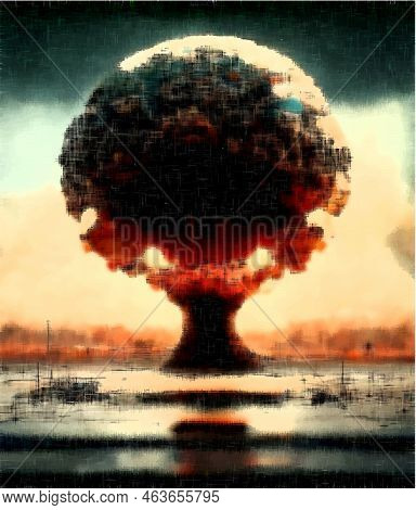 Mushroom From A Nuclear Bomb Explosion. Nuclear War In The World. End Of The World.