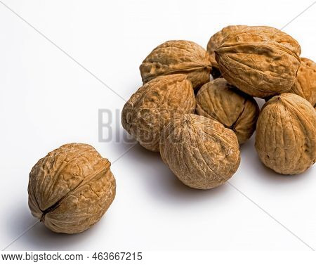Walnut Photography On White Background Close-up Isolate