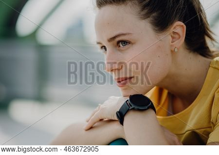 Portrait Of Young Sportive Voman Outdoor In City.