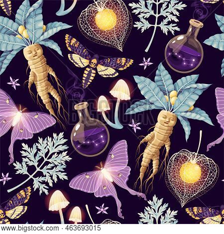 Seamless Magic Pattern With Supply For Witchcraft