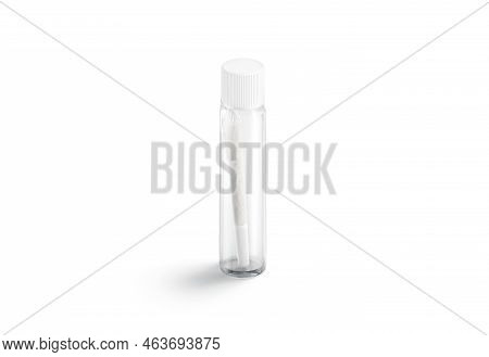 Blank White Weed Joint Tube In Glass Pack Mockup, Isolated, 3d Rendering. Empty Cannabis Stick Or Fi