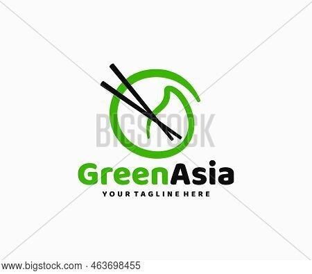 Organic Chinese Food Logo Design. Healthy Asian Soup With Chopsticks Vector Design