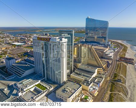 Atlantic City, Usa - Oct. 8, 2022: Hard Rock Hotel, Showboat And Ocean Casino Resort At Boardwalk In