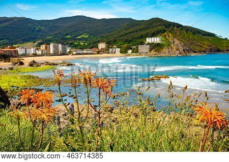 Atlantic Ocean Bay In Bakio, Small Touristic Village Near Bilbao, Basque Country, Spain