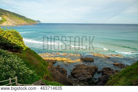 Atlantic Ocean Bay In Bakio, Small Touristic Village Near Bilbao, Basque Country, Spain