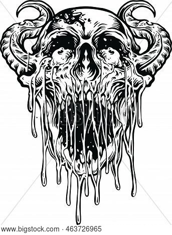 Horn Devil Zombie Skull Blood Silhouette Vector Illustrations For Your Work Logo, Mascot Merchandise