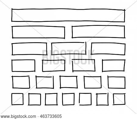 Free Hand Drawn Rectangles And Squares In Different Sizes. Scribble Rectangular Frames Set. Freehand