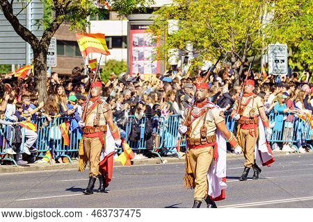 Madrid, Spain, October 12, 2022: Parade Of The Special Corps Of The Regulares Through The Streets Of