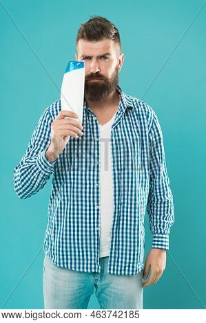 Bath Shower. Man Hold Shampoo Bottle. Shampoo And Conditioner You Choose Can Make All Difference In 