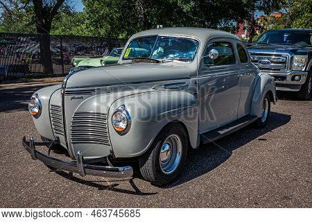 Falcon Heights, Mn - June 19, 2022: High Perspective Front Corner View Of A 1940 Plymouth Deluxe P10