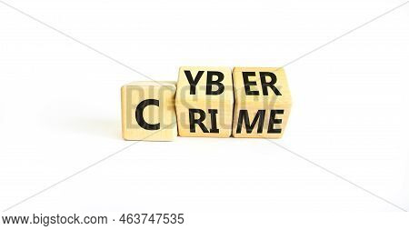 Cyber Crime Symbol. Concept Words Cyber Crime On Wooden Cubes. Beautiful White Table White Backgroun
