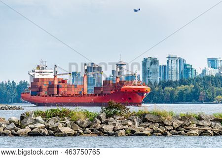 Container Cargo Liner In Vancouver Harbor Going Fairway