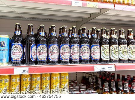 Samara, Russia - May 21, 2022: Fon Vakano Russian Beer Is Sold In A Chain Store. Various Glass Bottl