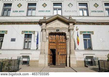 Bucharest, Romania - October 18, 2022: Details With The Exterior Of Scoala Centrala National College