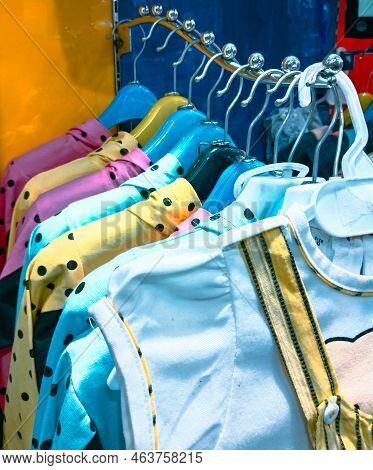 Dresses Clothes Dress Cloth Outfits Hanging On The Hangers Textile Fabric Fabrics Girl-dresses Femal