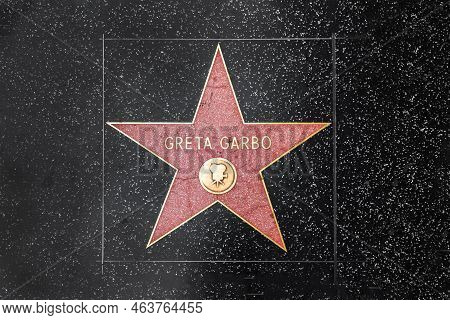 Los Angeles, Usa - March 5, 2019: Closeup Of Star On The Hollywood Walk Of Fame For Greta Garbo.