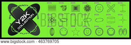 Vector Set Of Y2k. Collection Of Abstract Graphic Geometric Symbols. Objects In Y2k Style. Isolated 