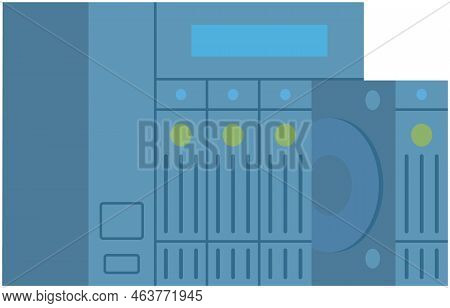 Data Center Equipment With Server Rack On White Background, Digital Computer Storage Technologies. S