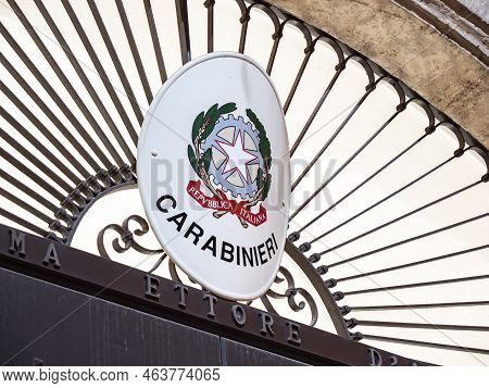 Taranto, Italy - October 28, 2021: Carabinieri Sign Abone The Entrace To The Office In Tarento, Ital
