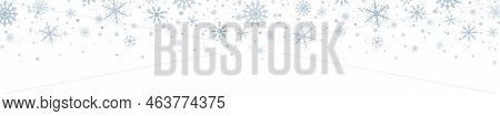 Snowflakes Blue Frame. Luxury Christmas Garland Border. Snowflake Falling With Different Ornaments. 