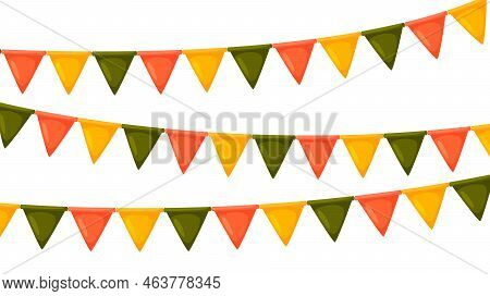 Thanksgiving Bunting. Orange, Green And Yellow Flag Garland. Autumn Holidays Party Decoration. Fall 