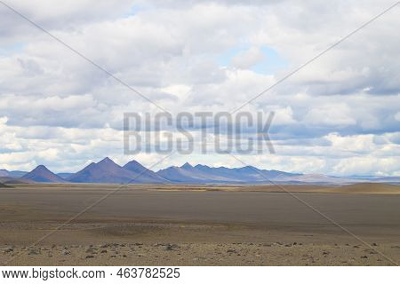 Desolate Landscape Along Central Highlands Of Iceland. Iceland Panorama. Route F907