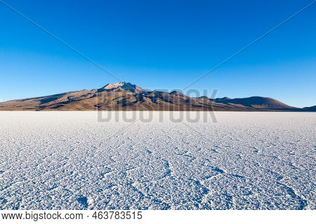 Salar De Uyuni, Bolivia. Largest Salt Flat In The World. Bolivian Landscape. Cerro Tunupa View