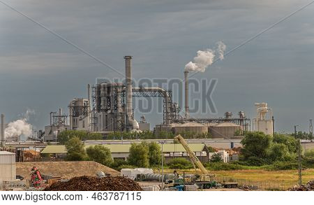 Germany, Wismar - July 13, 2022: Egger Holzwerkstoffe Plant In North Of Port Makes Finished Wood Pro