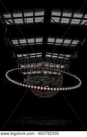 Bangkok,thailand - Oct 10, 2020 : Big Circle Globe Light Like Earth Planet Star In Space Or Universe
