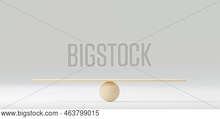 Wooden Scale Balancing. Concept Of Equality And Balance. Balanced Scales With Empty Space To Place T