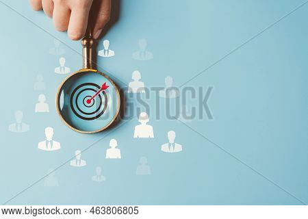 Hrm Or Human Resource Management, Magnifier Glass Focus To Manager Business Icon Which Is Among Staf