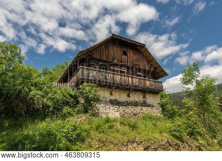 Traditional Farm, High Above The Mountains Of The Gurktal Alps, Carinthia Austria