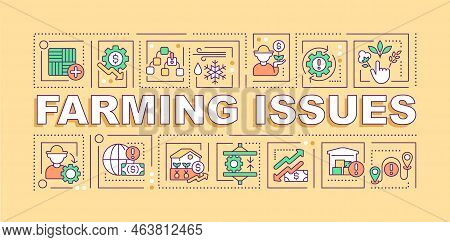 Farming Issues Word Concepts Orange Banner. Agro Business Challenges. Infographics With Editable Ico