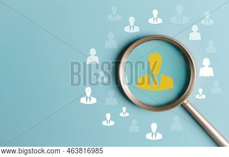 Hrm Or Human Resource Management, Magnifier Glass Focus To Manager Icon Which Is Among Staff Icons F
