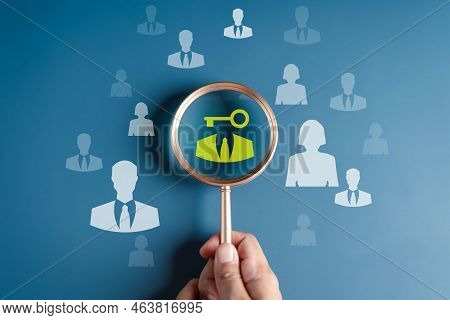 Hrm Or Human Resource Management, Magnifier Glass Focus To Manager Unlock Business Key Icon Which Is