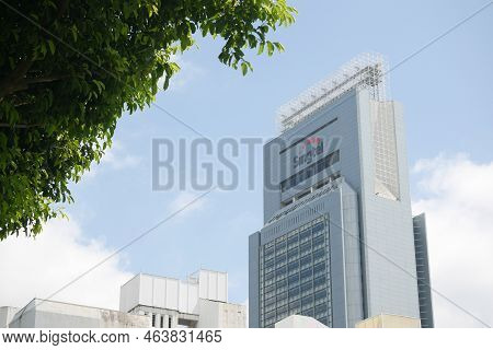 Singapore 2 June 2022 Street View Of Singtel Company Logo.
