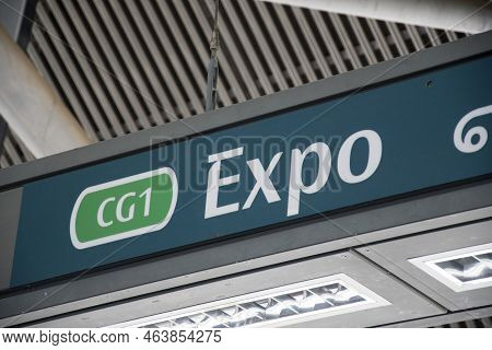 Singapore- Oct 18, 2022: Mrt Metro Expo Station In Singapore. The Station Lies Between Changi City P